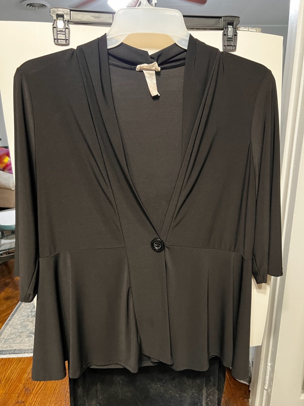 Carol Rose Black Draped Open-Front Top with Single Button